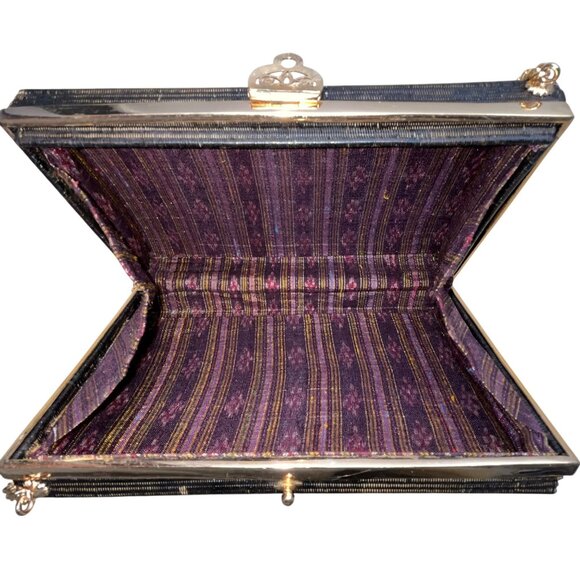 Handcrafted Women’s Black & Brown Chain Strap Woven Pattern Hardcase Clutch Bag - Picture 9 of 10